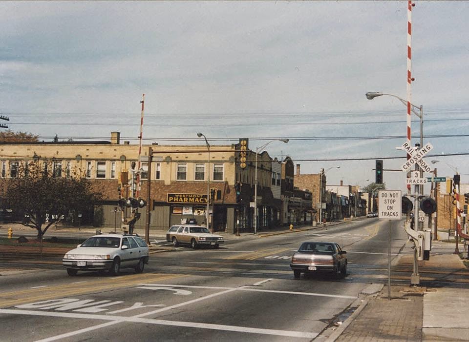 Eddie's Rail Fan Page Downtown Westmont Illinois. November 1989.