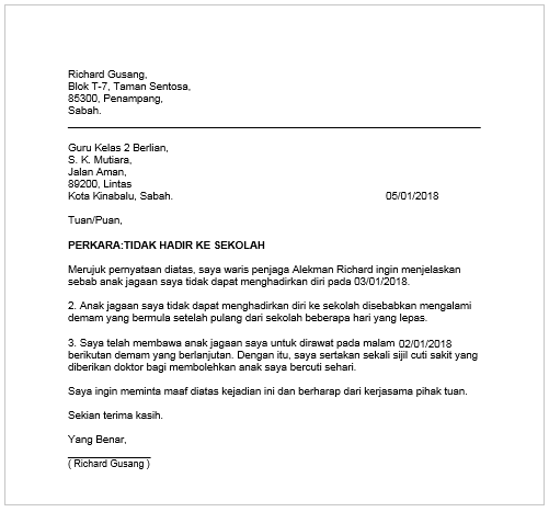 Surat Cuti Sakit Pelajar Sekolah