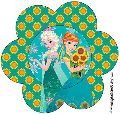Frozen Fever: Invitaciones para Imprimir Gratis. Tarjeta con forma de flor de Frozen Fever.