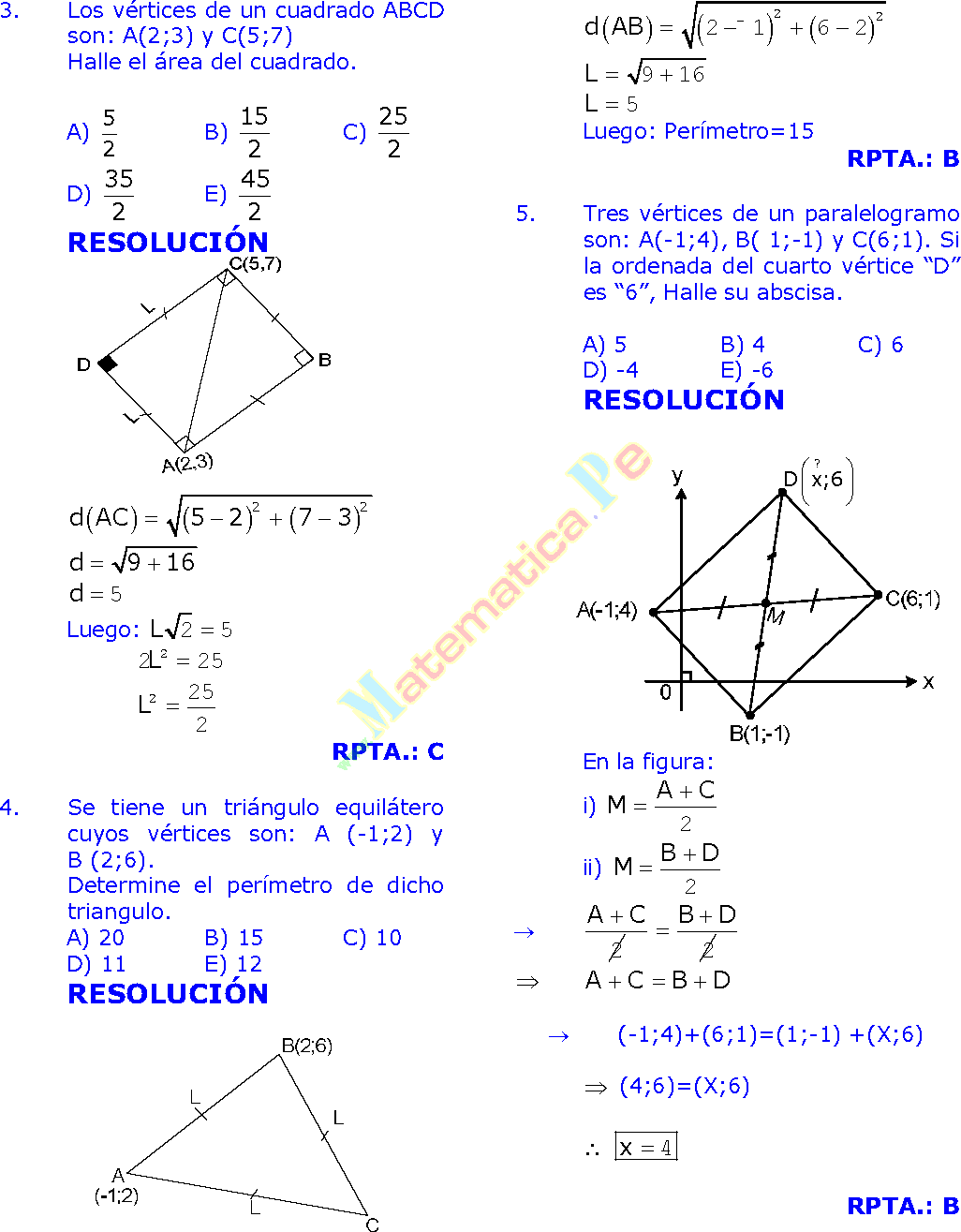 Distancia Entre Dos Puntos Division De Un Segmento Baricentro De Un Triangulo Area De Un Triangulo Mediante Coordenadas Ejercicios Resueltos En Pdf