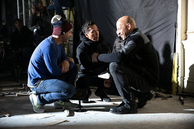 Vin Diesel, D.J. Caruso and Donnie Yen on the set of xXx: Return of Xander Cage