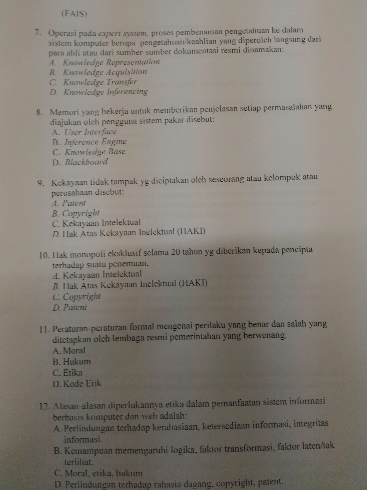 SOAL UAS SIM ( SISTEM INFORMASI MANAJEMEN) 2015/206 Alda