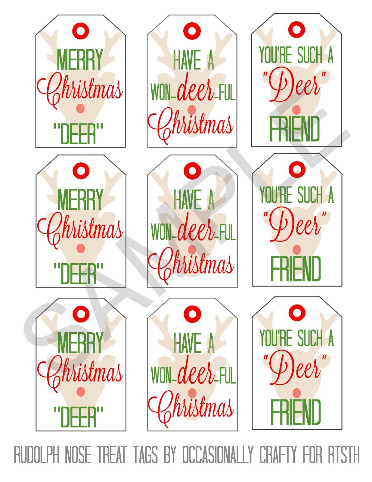 Christmas Gift Tags, Rudolph the Red Toes Reindeer — TidyLady Printables