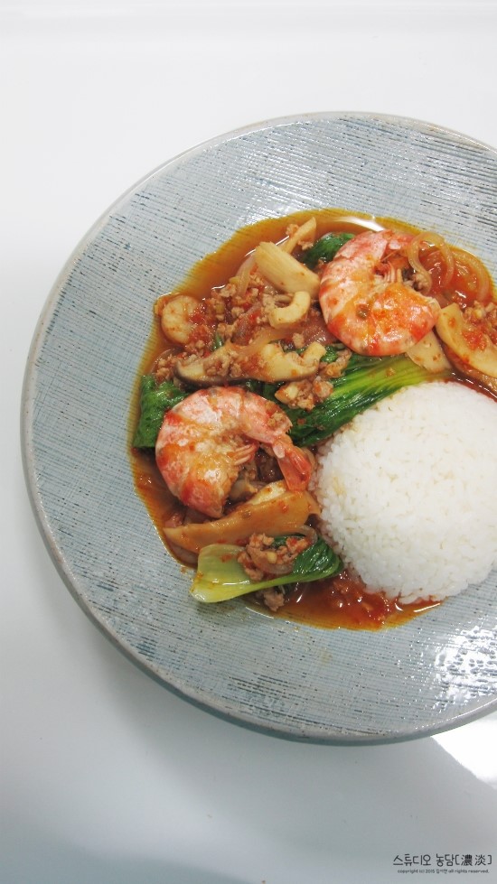 Delicious Korean Food Jjambbong Bap (KoreanChinese spicy Soup&Rice)