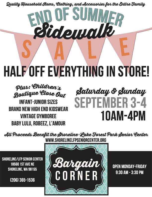 Shoreline Area News End of Summer Sidewalk Sale this weekend at Senior