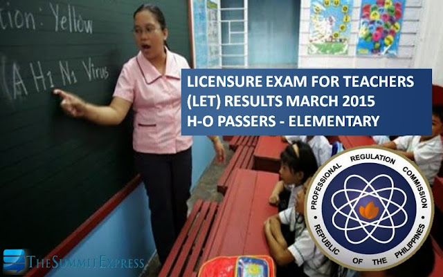 H-O Passers: LET Results March 2015 Elementary Alphabetical List
