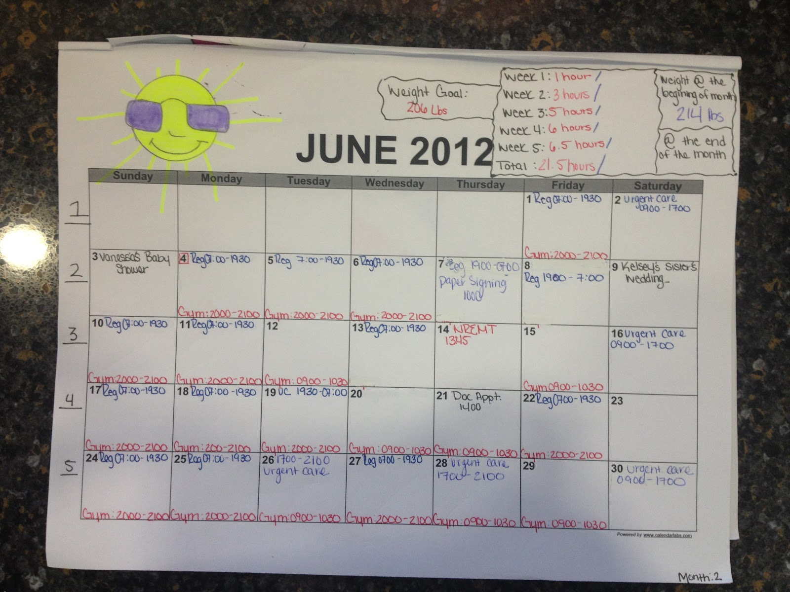 As I Shrink June's Workout Calendar