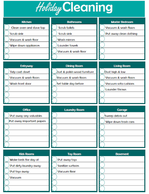 Free printable holiday cleaning list