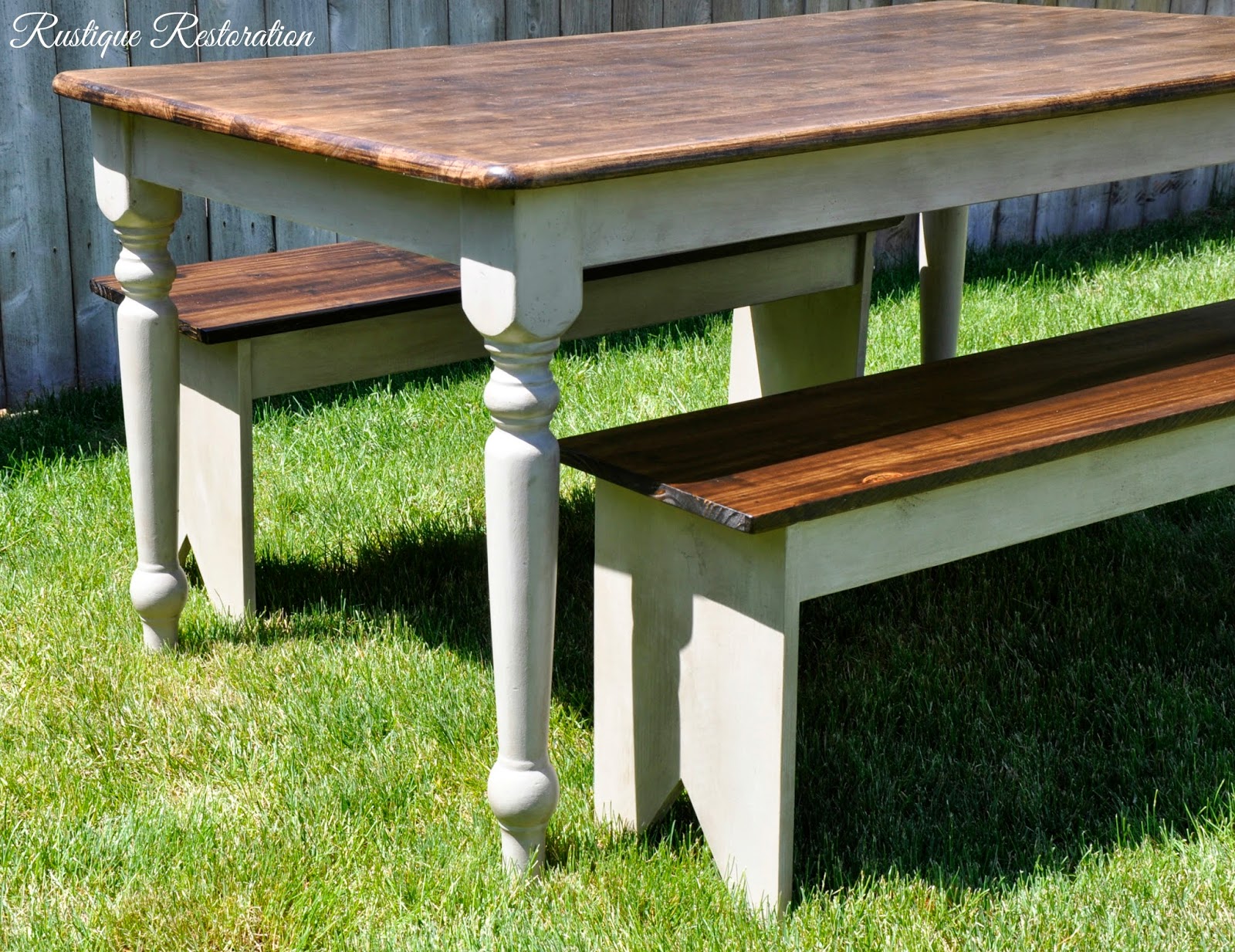 Rustique Restoration Portobello Farmhouse Table Set with Dark Walnut Tops!