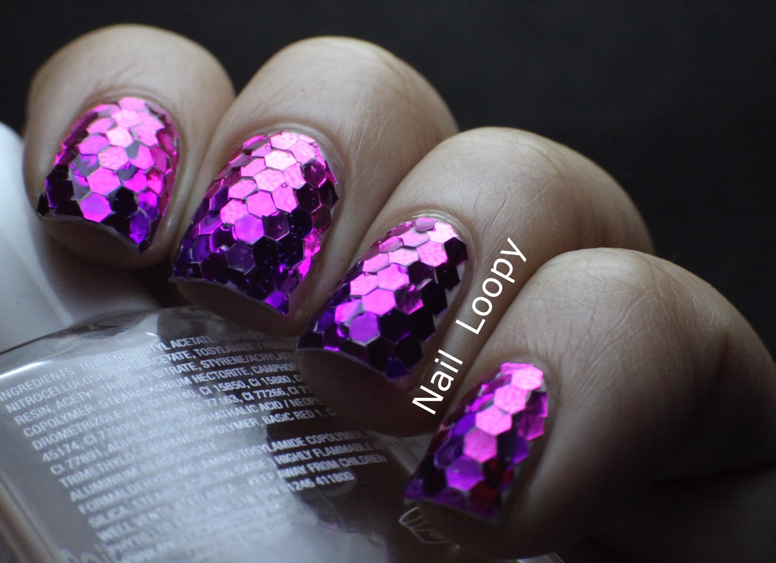 nail loopy: PINK & PURPLE GLITTER PLACEMENT GRADIENT NAILS