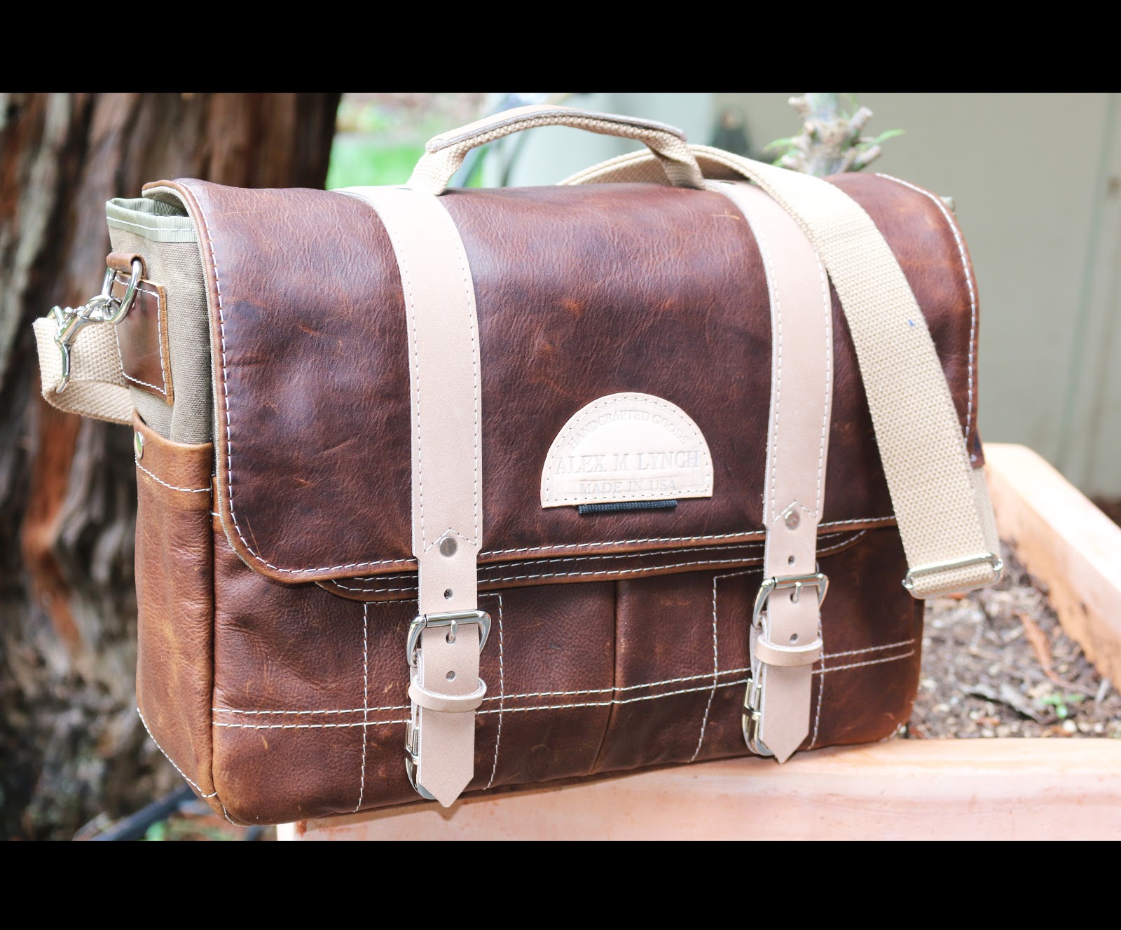 ALEX M LYNCH designer handmade leather messenger bag