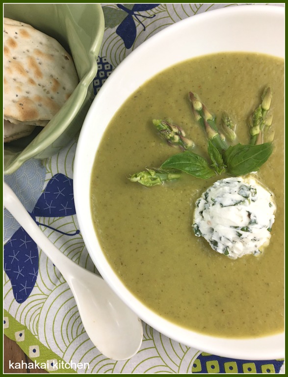 Kahakai Kitchen Giada's Asparagus Soup with Herbed Goat Cheese for