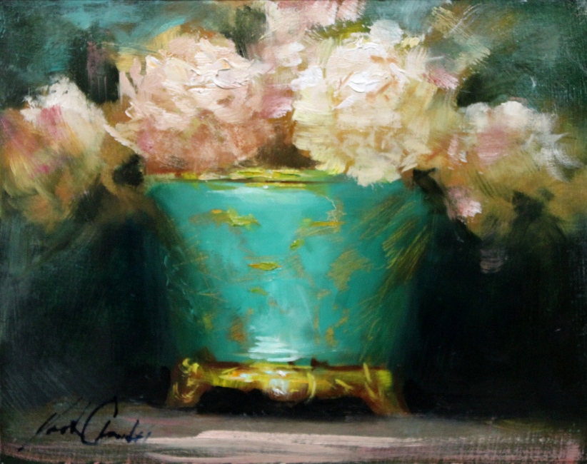 JustinClementsDailyPaintings 'Teal Vase and Carnations'