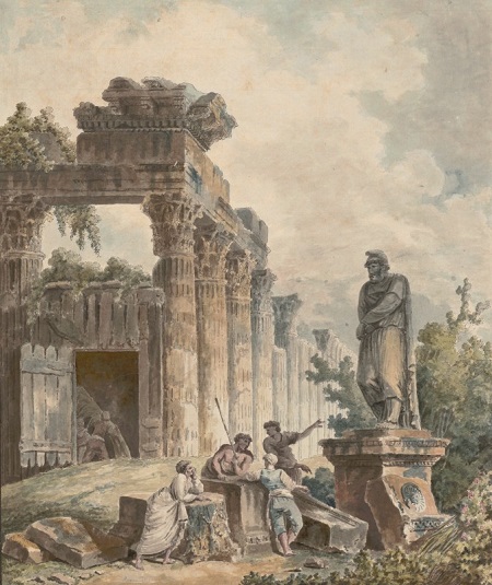 Hubert Robert, Temple Ruin with the Statue of a Captured Barbarian Prince, ca. 1780. Hubert Robert, Temple Ruin with the Statue of a Captured Barbarian Prince, ca. 1780.