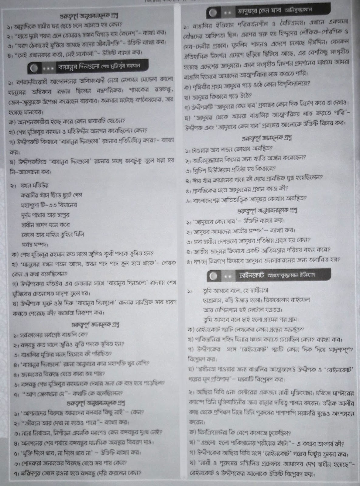 HSC Bangla 1st Paper Suggestion, question paper, question out