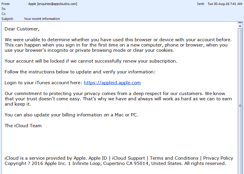 Metadata Consulting [dot] ca Phishing Email Apple Your Recent
