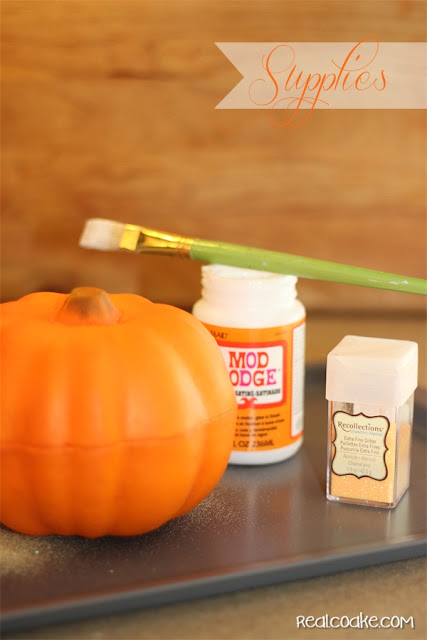 Easy DIY crafts using a dollar store pumpkin and transforming it with a little time and glitter from realcoake.com