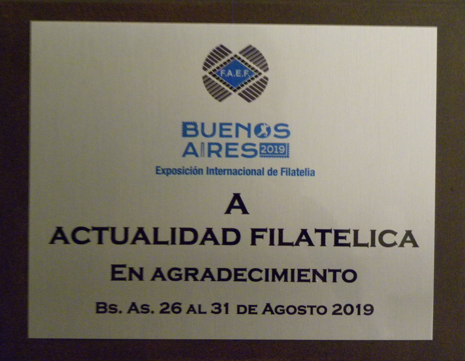 GRACIAS A LA FAEF POR ESTE GENEROSO RECONOCIMIENTO