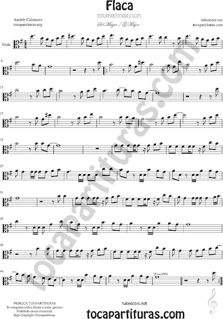 Viola Partitura de Flaca Sheet Music for Viola Music Score