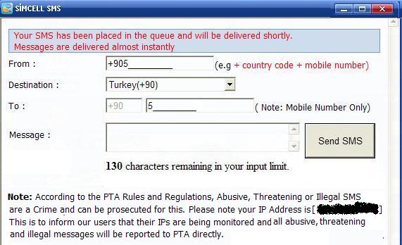 PC den Cep Telefonuna Bedava SMS Gönderme - SimCell - Üyeliksiz ...