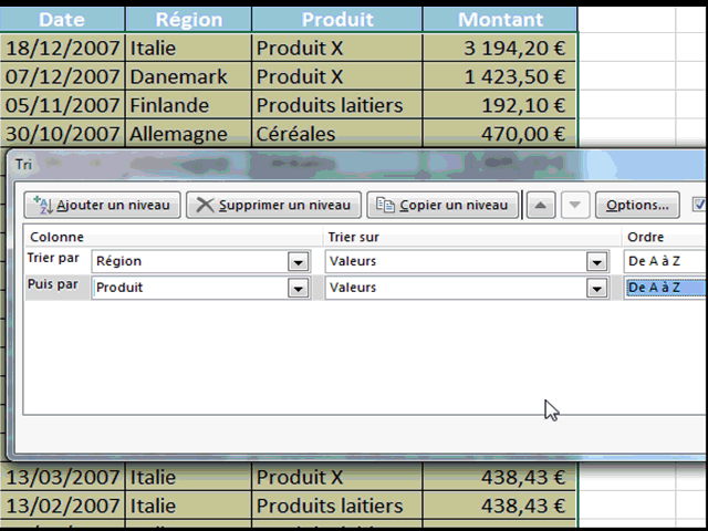 Options de tri par niveau Options de tri par niveau