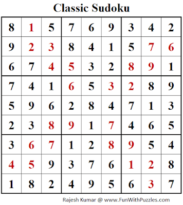 Answer of Classic Sudoku Puzzle (Fun With Sudoku #324)