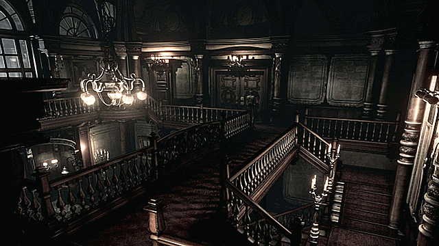 Resident Evil Remaster HD, segundo andar do hall da mansão.
