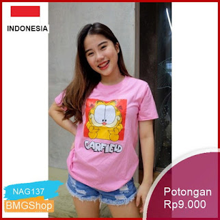 NAG137 Kaos Wanita Garfield Katun Combed 30s Murah Bmgshop