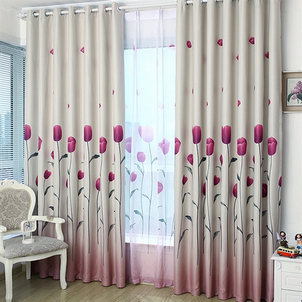 Room Darkening Curtain Custom Tulip Pattern Polyester & Cotton Window Treatment - 618 ( One Panel )
