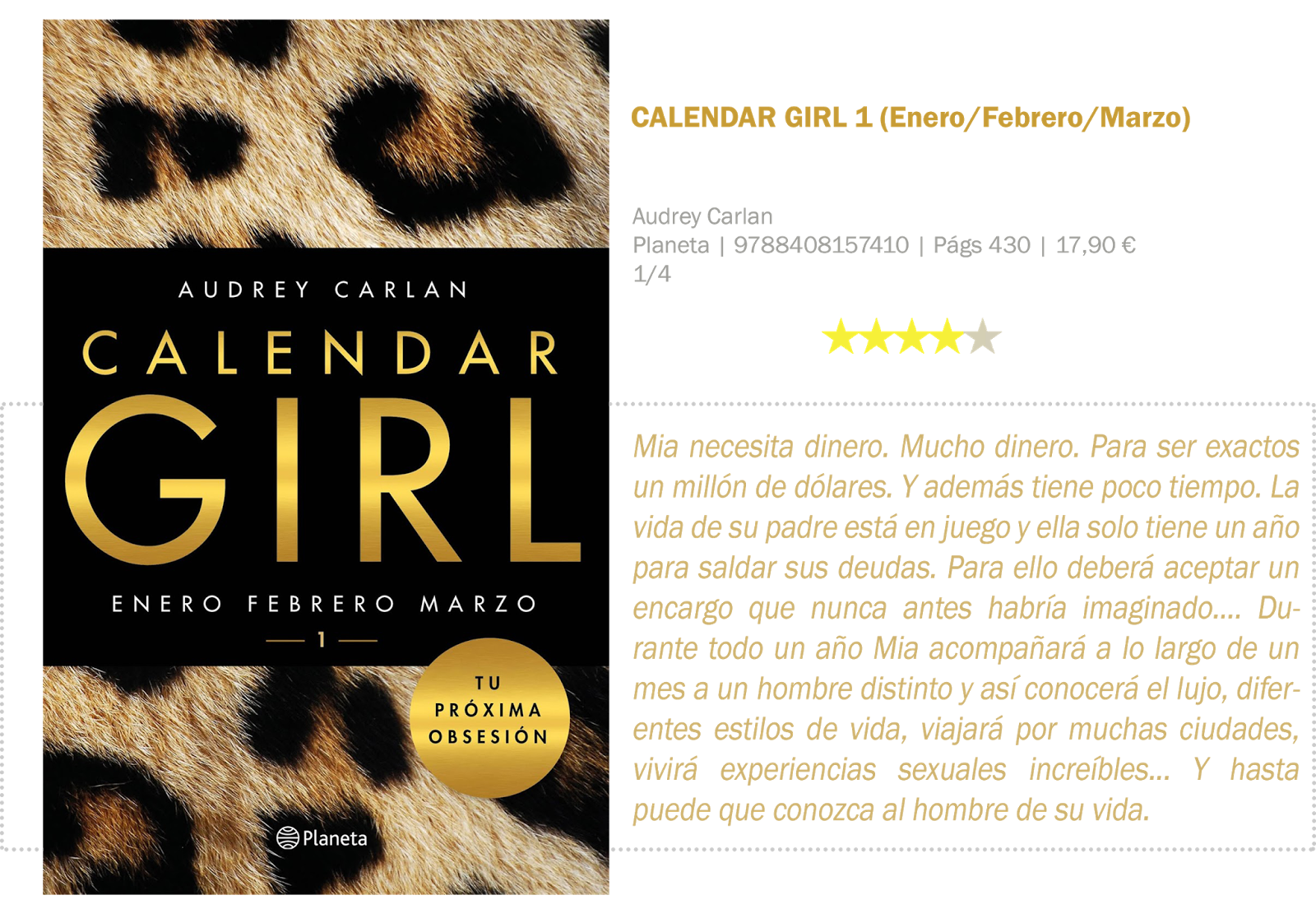 Bemelë 32 Blog literario Reseña Calendar Girl 1 Enero/Febrero/Marzo