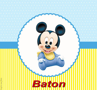 Mickey Bebé en Celeste y Amarillo: Mini Kit para Imprimir Gratis. Etiquetas de Mickey Bebé en Celeste y Amarillo para imprimir gratis.