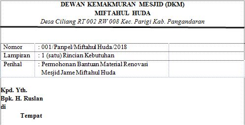 Contoh Surat Permohonan Bantuan Material Renovasi Mesjid Tukang Ngetik