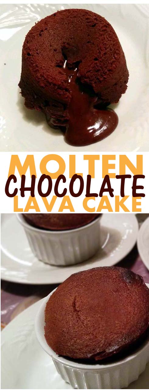 Molten Chocolate Lava Cake. That chocolate filling oozing out when you cut through the cake. Or you can always just eat it out of the ramekin. And best of all, the recipe is easy to follow.