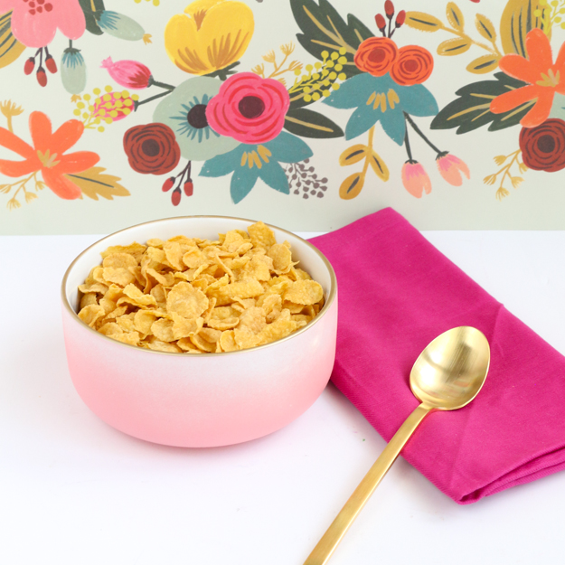 DIY Ombre Blendo Bowls - Craft cereal bowls - spray paint - montana gold spray paint - gold rimmed glasses - Ombre bowls - blendo bowls - DIY Blendo - Kitchen decor - target threshold bowls