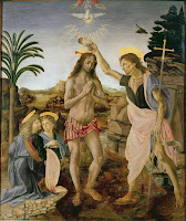 O Batismo de Cristo - Andrea Del Verrocchio Andrea Del Verrocchio | Renascimento | Gênios da Pintura