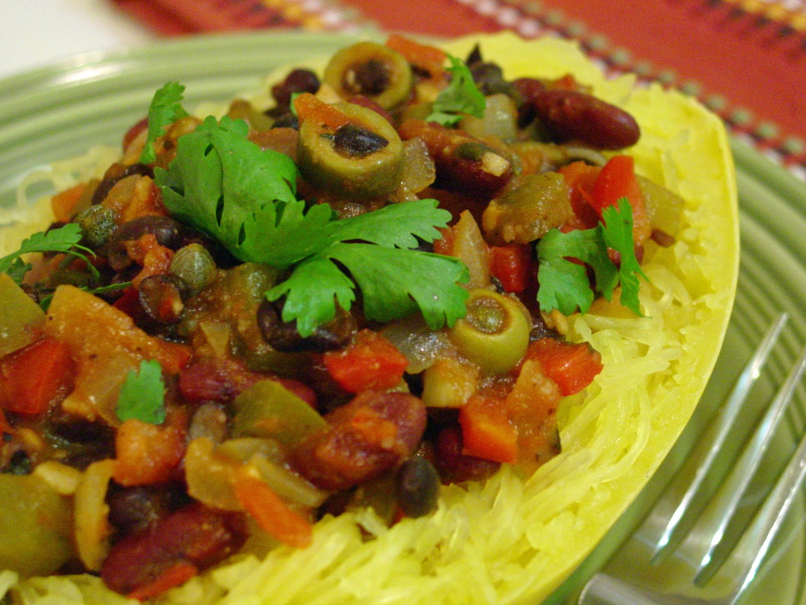 Soup Spice Everything Nice Spaghetti Squash with Sofrito and Beans
