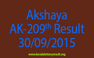 Akshaya AK 209 Lottery Result 30-9-2015