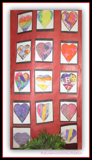 Kindergarten Water Color Hearts for Author School Visit with Debbie Clement 