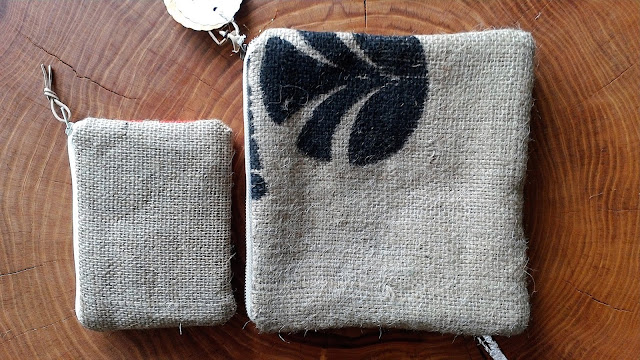 Upcycled Coffee Sack Burlap Zipper Pouches - handmade by Lina and Vi Upcycled Coffee Sack Burlap Zipper Pouches - handmade by Lina and Vi