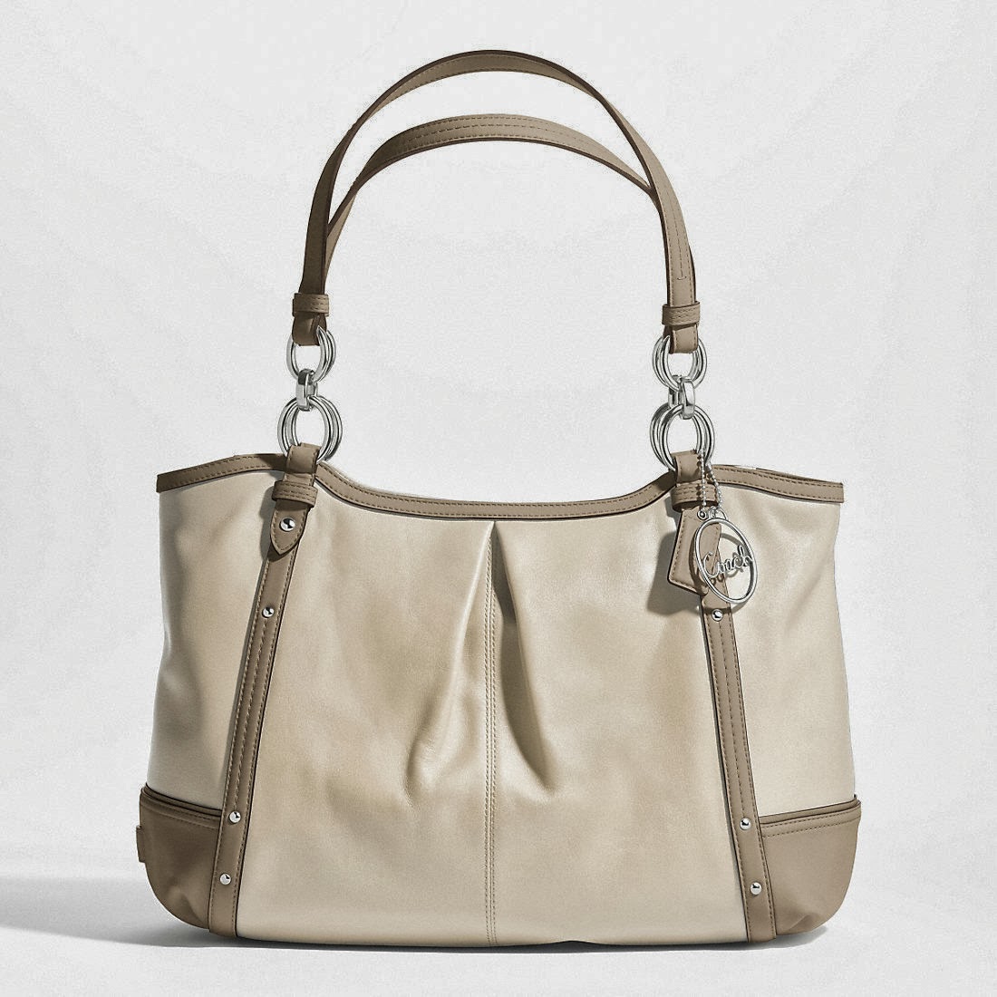 putty white leather tote bag with studs