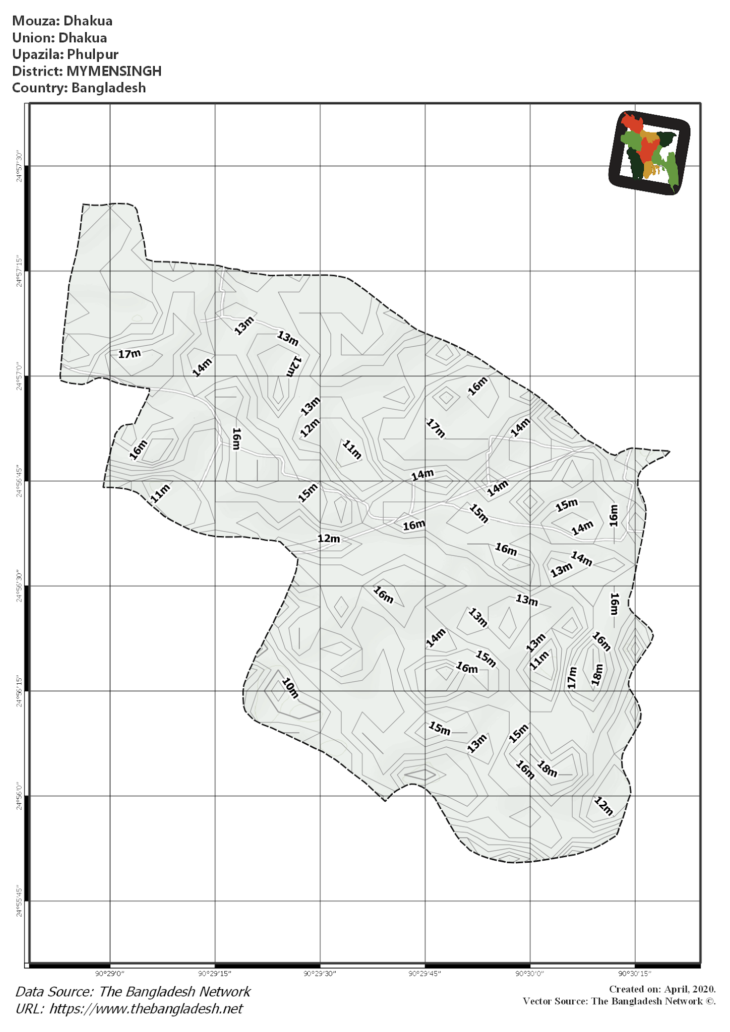 Map of Dhakua Mouza of Phulpur Upazila, MYMENSINGH Map of Dhakua Mouza of Phulpur Upazila, MYMENSINGH, Bangladesh.