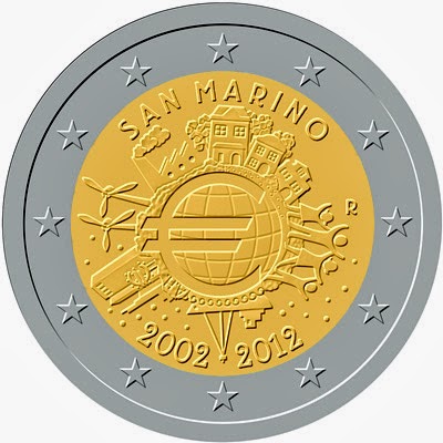 2 euro San Marino 2012, Anniversary of Euro coins and banknotes