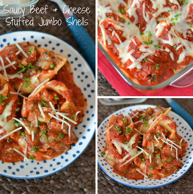 Saucy Beef and Cheese Stuffed Jumbo Shells Recipe #SundaySupper