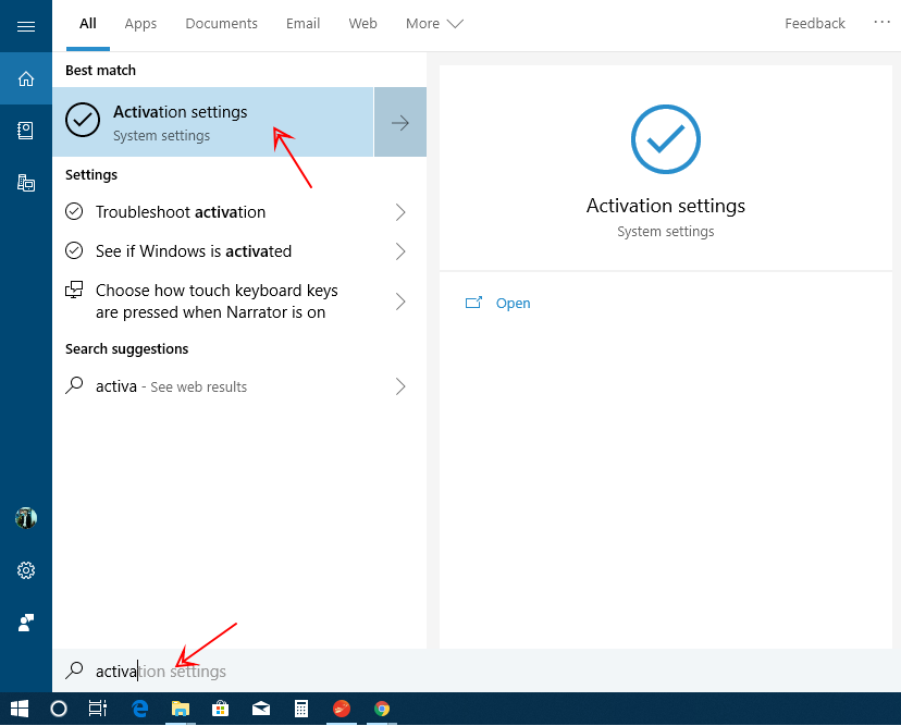 Nhấn phím cửa sổ Windows gõ từ khóa Activation > Chọn Activation Setting Nhấn phím cửa sổ Windows gõ từ khóa Activation > Chọn Activation Setting