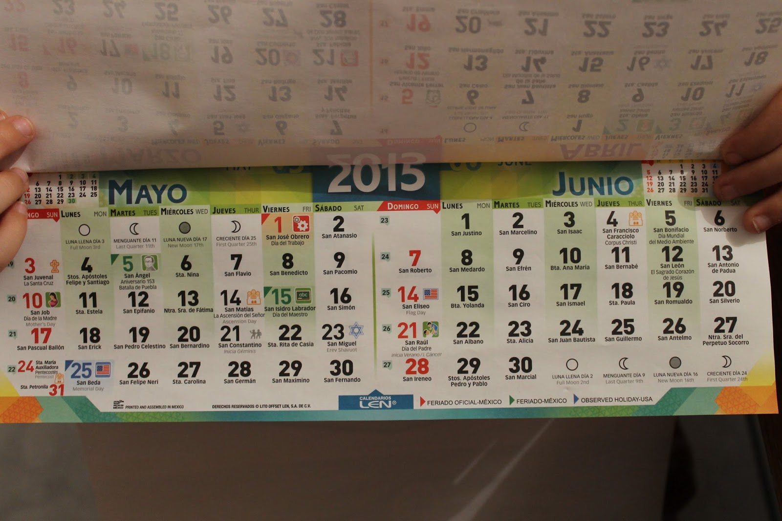 Mexican Calendar With Saint Names