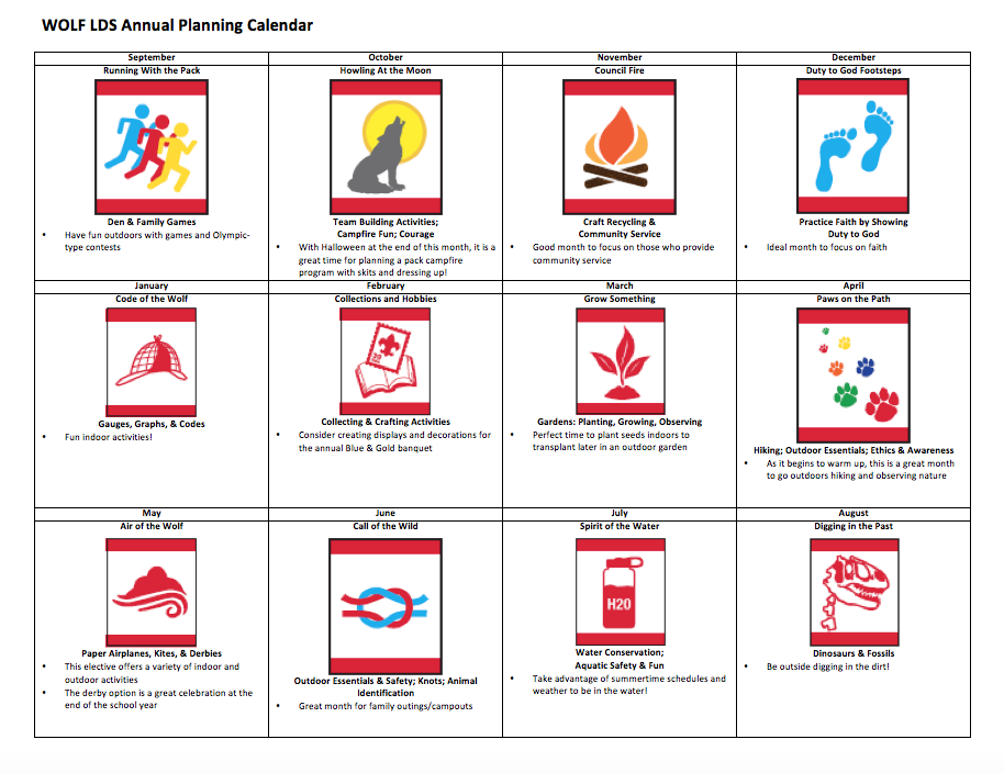 Cub Scout Love Wolf LDS Annual Planning Calendar
