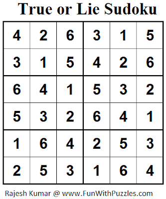 True or Lie Sudoku (Mini Sudoku Series #42) Solution