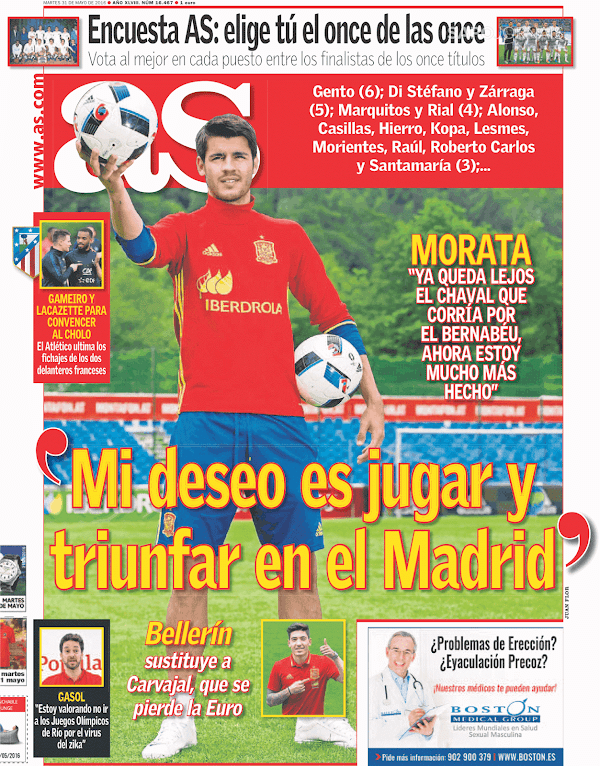 Morata, AS: "Mi deseo es jugar y triunfar en el Madrid"