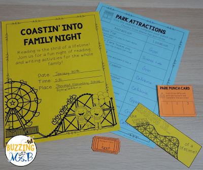 Looking for ideas for a family literacy night? Check out these eight amusement park themed stations complete with the materials you need for hands-on activities in reading, writing, listening, and speaking! There’s even a make-and-take word game activity, a partner play, writing activities, a fun food craft, and even more fun ways for parents and kids to interact around literacy. An editable flyer to invite parents to the event plus other editable materials are included! #familyliteracynight #familyliteracyactivities Looking for ideas for a family literacy night? Check out these eight amusement park themed stations complete with the materials you need for hands-on activities in reading, writing, listening, and speaking! There’s even a make-and-take word game activity, a partner play, writing activities, a fun food craft, and even more fun ways for parents and kids to interact around literacy. An editable flyer to invite parents to the event plus other editable materials are included! #familyliteracynight #familyliteracyactivities