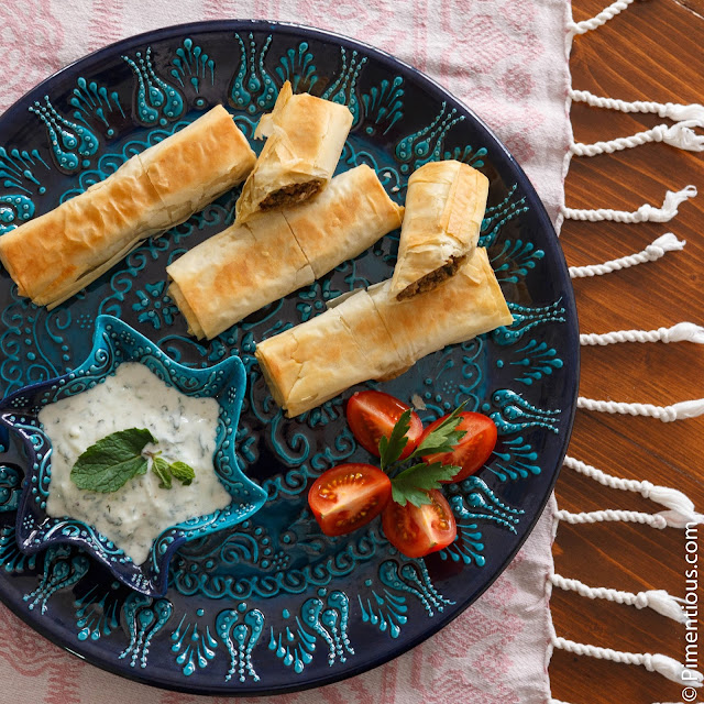 Moroccan Kefta Briouats with Tzatziki Sauce Pimentious
